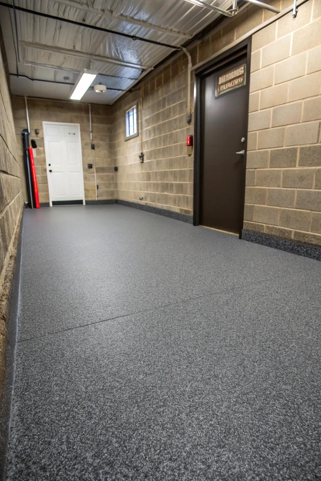Recycled rubber flooring provides a durable and eco-friendly solution for busy basements.