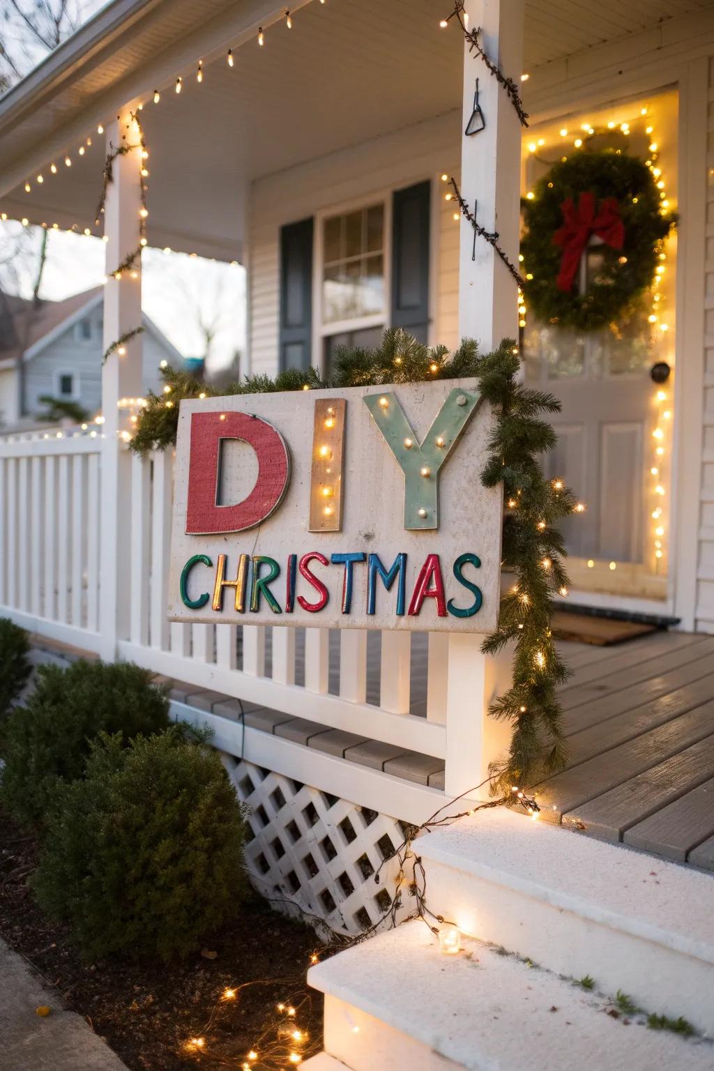 A handcrafted placard offering a personalized festive greeting.