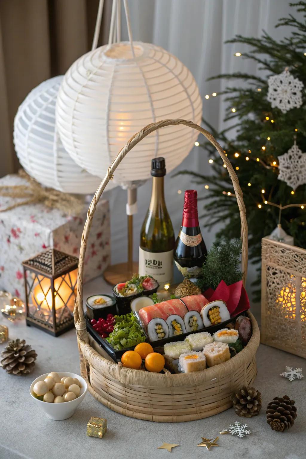 A rice product basket that offers a distinctive festive twist.