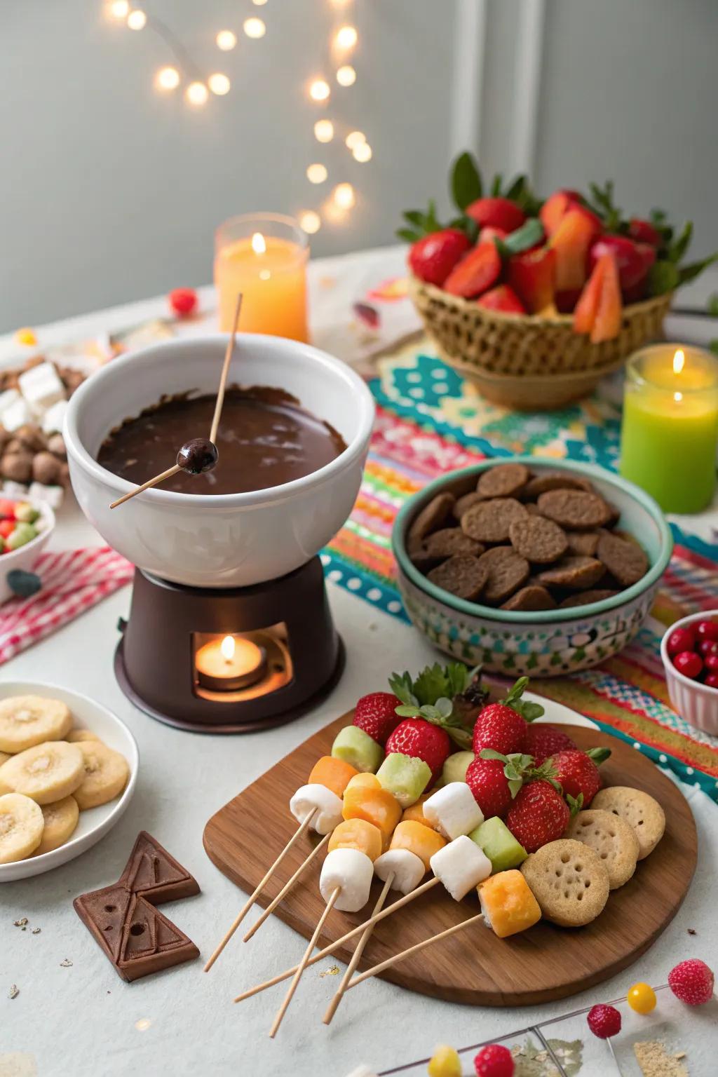 Invite guests to an interactive treat with chocolate fondue.