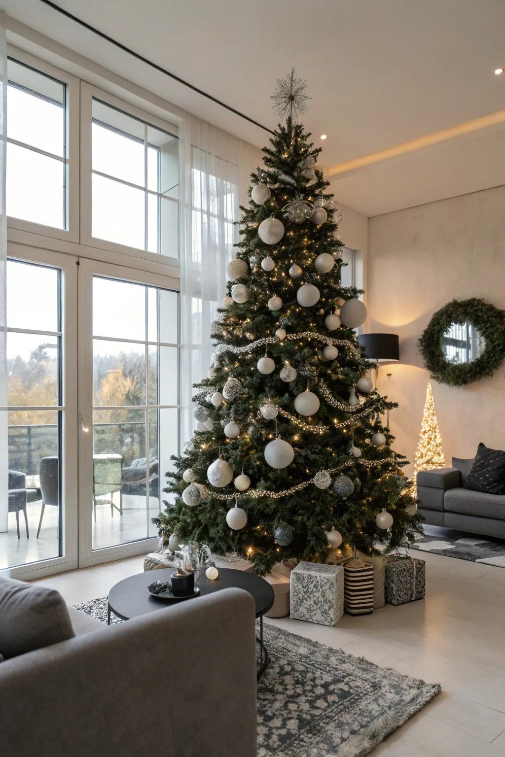 A chic chalk and black Christmas tree for a modern impression.