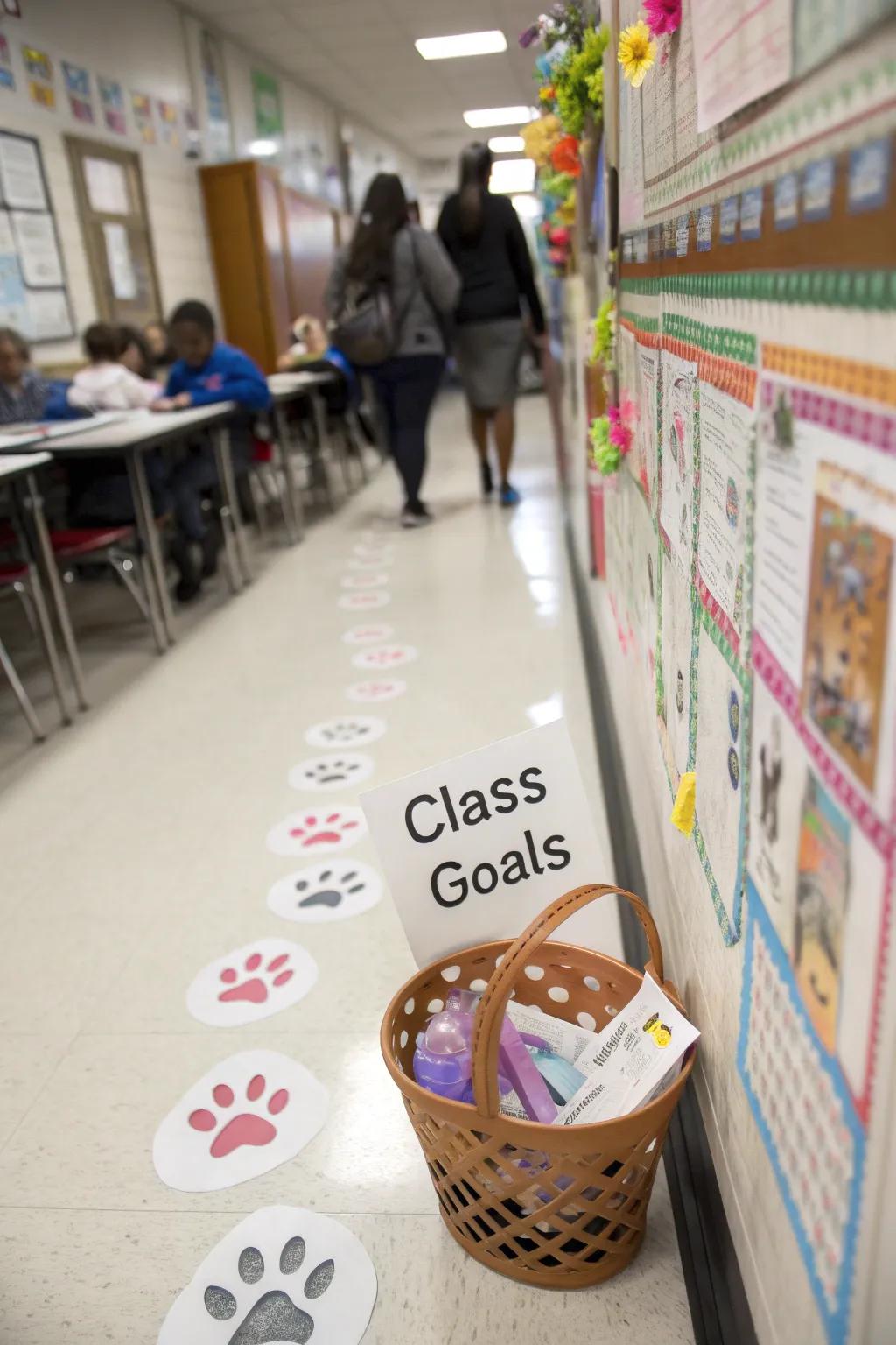 A treasure-themed bulletin board with a bunny trail leading to achievements.