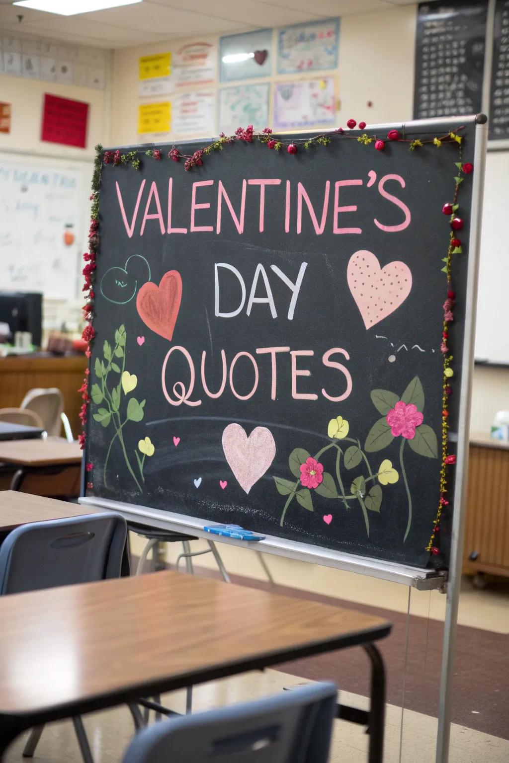 Quotation board stimulating pupils through adoration-laden messages.