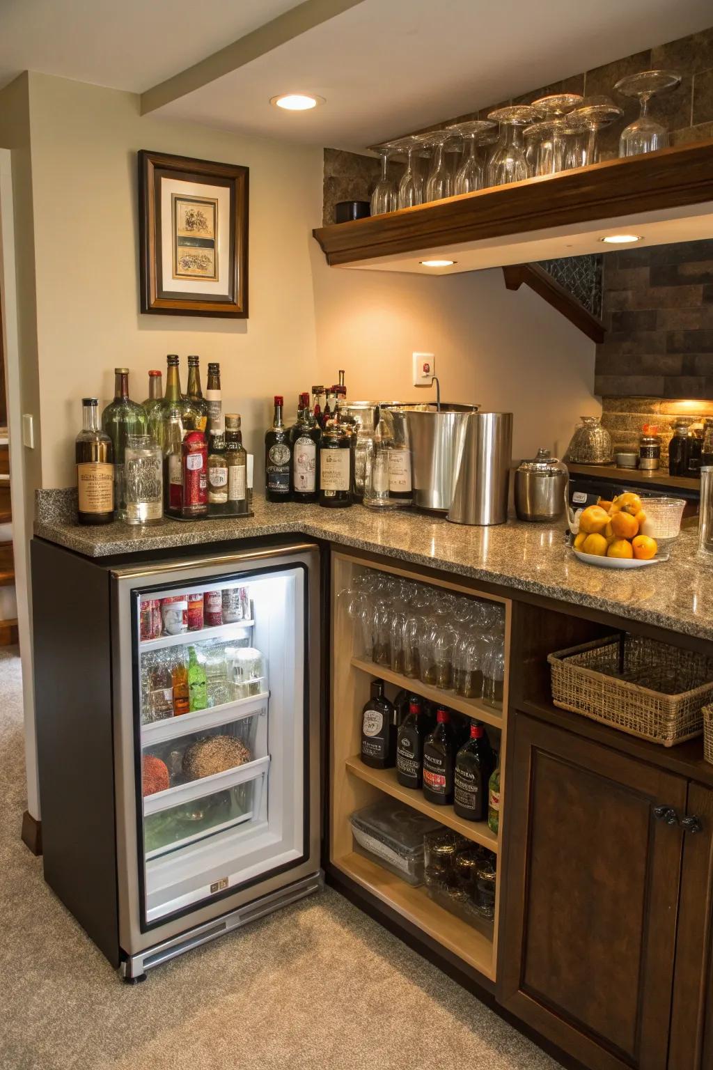 Small fridges ensure freshness and convenience.