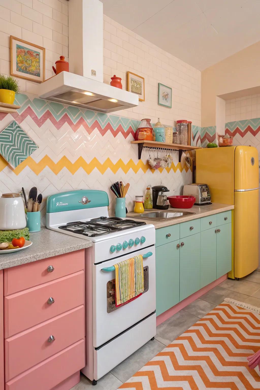 Retro appliances add a sentimental and fun vibe to the cooking area.
