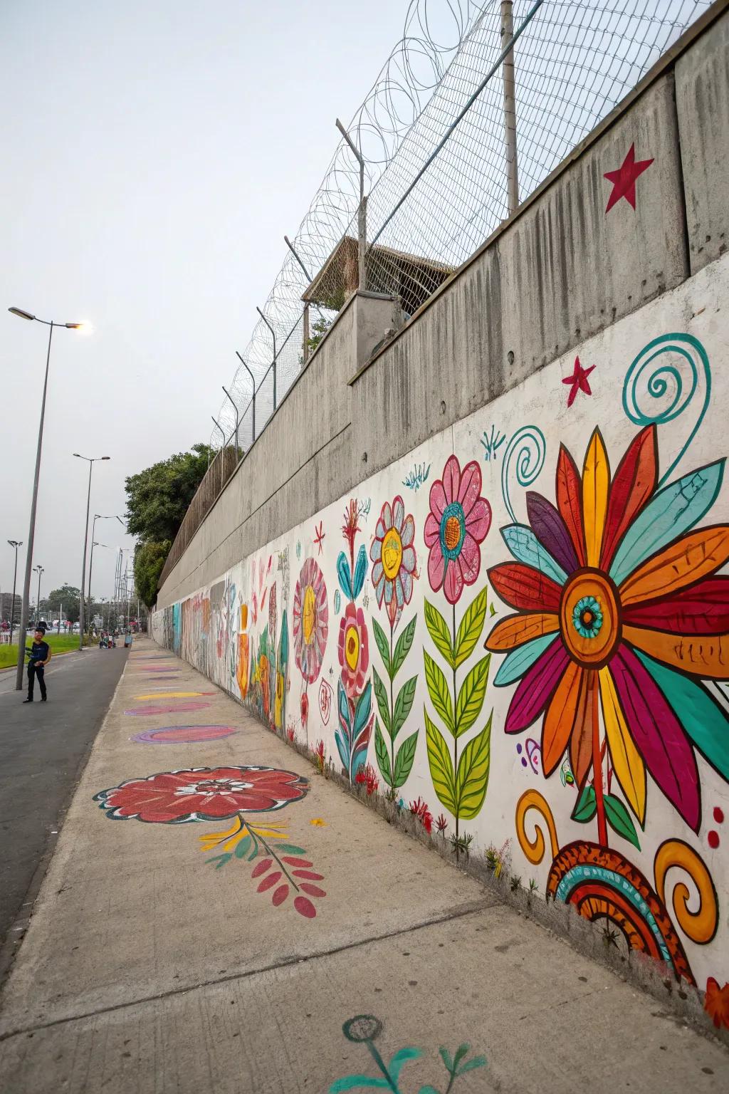 Painted patterns add a playful touch to exposed walls.