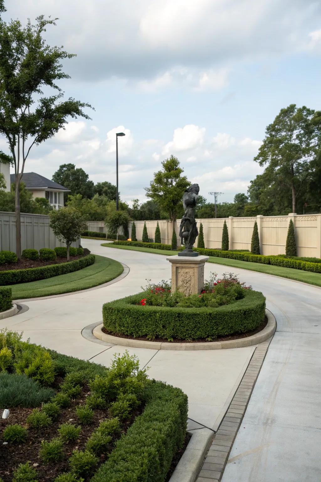 Artistic sculptures injecting a bold statement to the driveway.