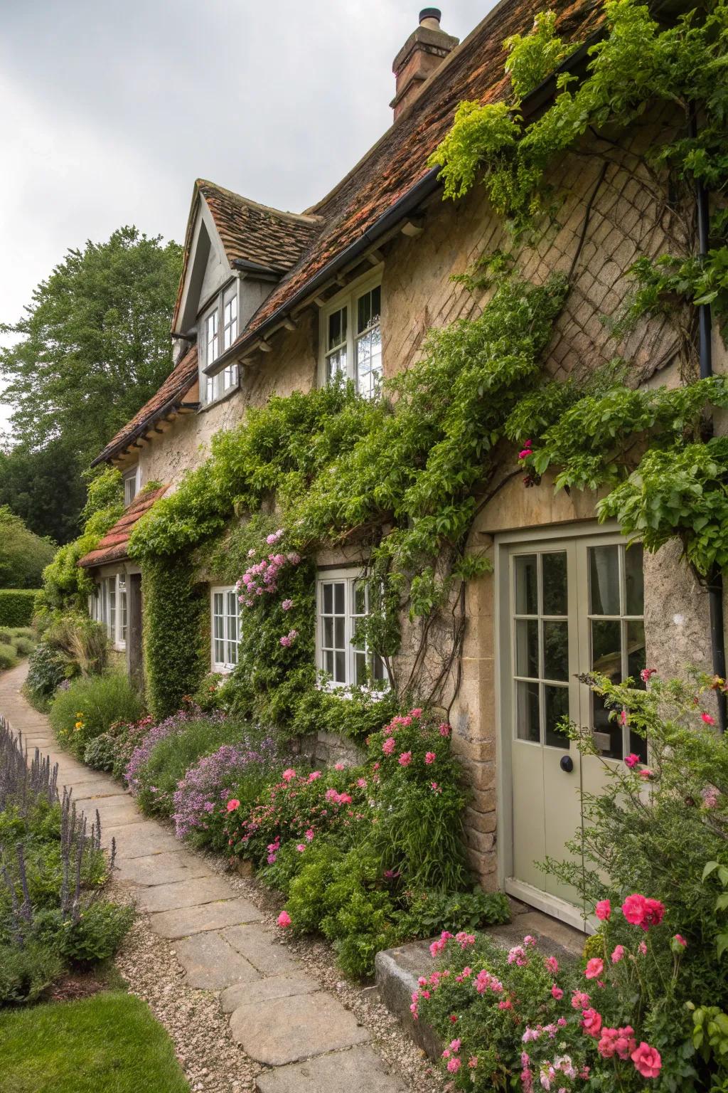 Ascending tendrils append a hint of enchantment to a cottage facade.