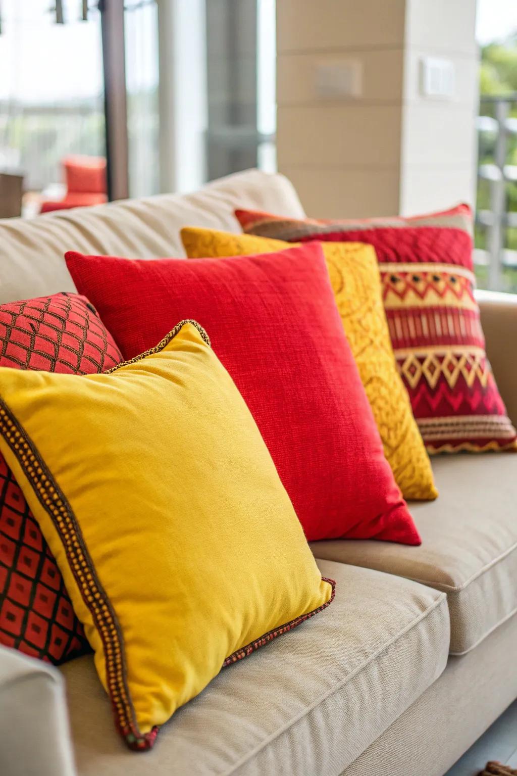 Radiant cushions inject energy and vibrancy into the décor.