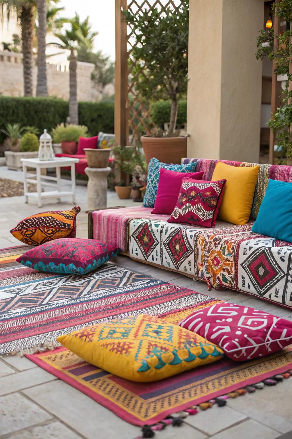 Bold textiles add vibrancy and personality.