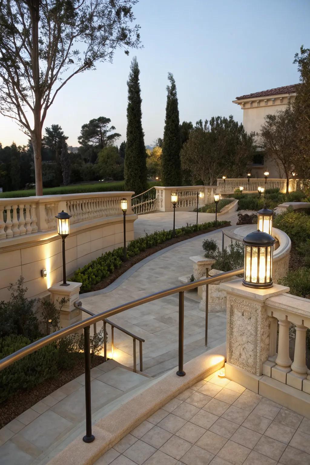 Rail lighting adds simple class to the patio.