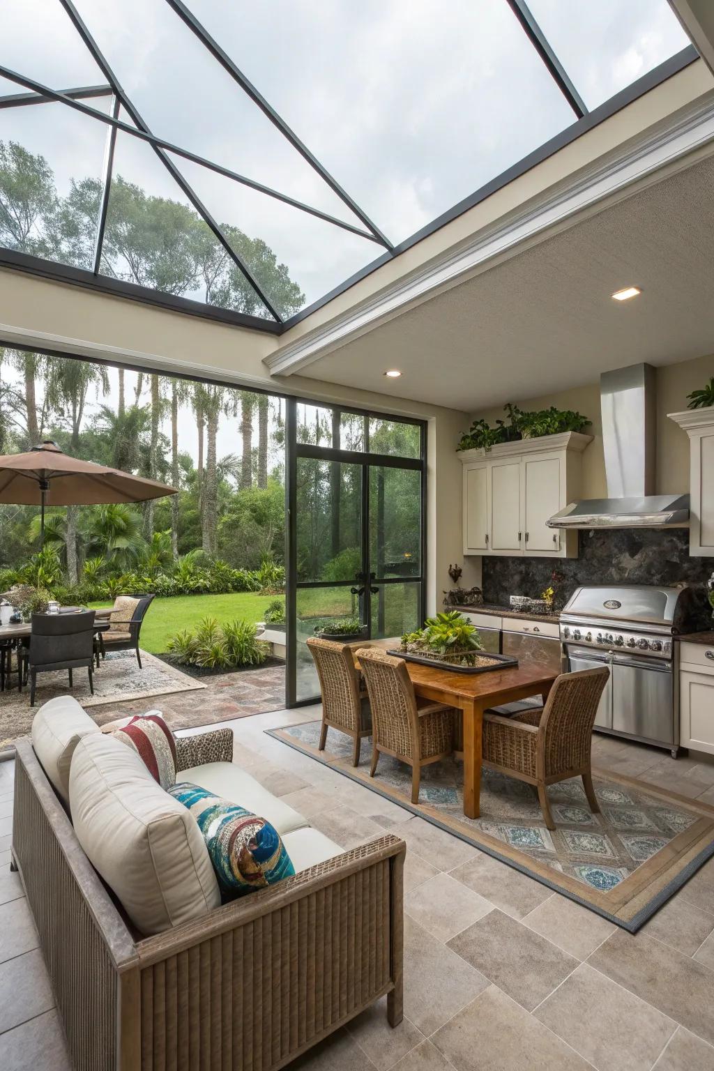 A four-season room offers weatherproof enjoyment year-round.