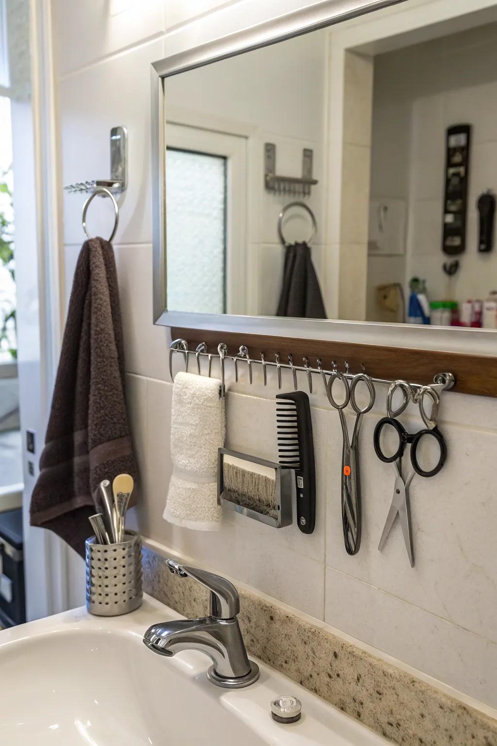 Magnetic strips arrange metal implements while ensuring they’re visible and simple to reach.