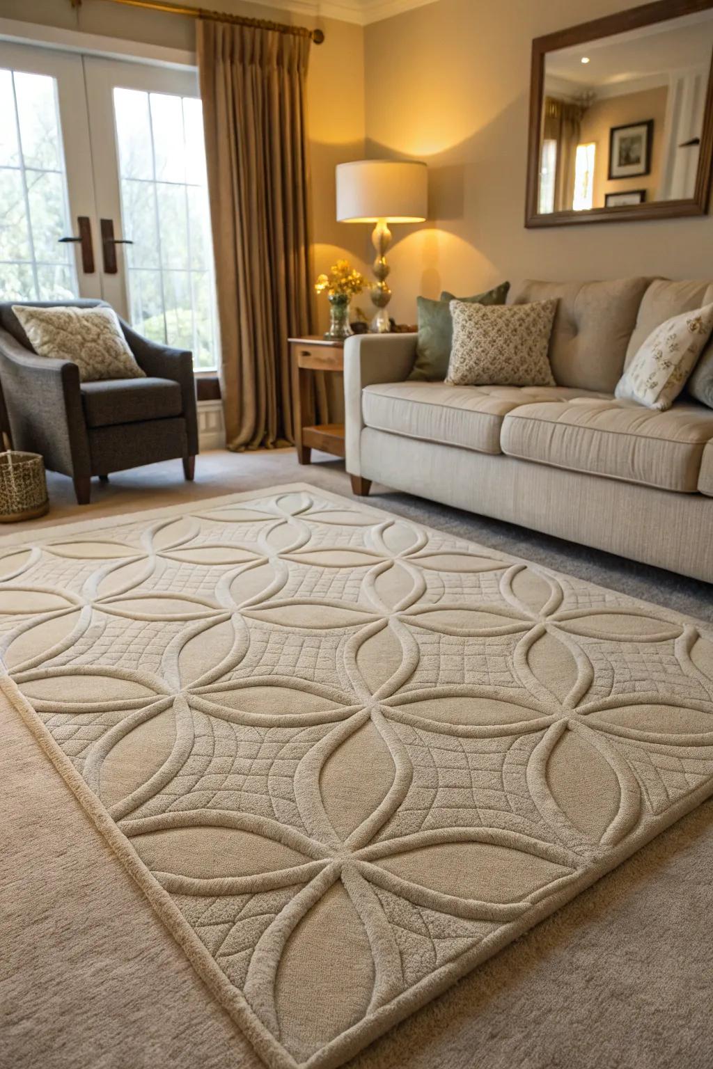 3D textured rugs introduce depth and a tactile element to any d&eacute;cor.