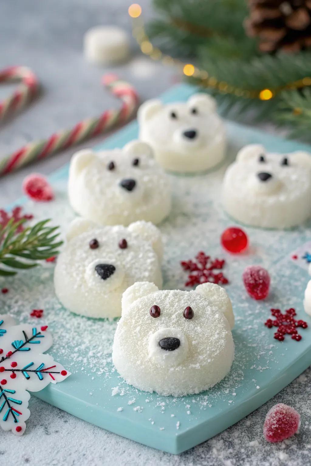 Lovable icy white bear goodies that are great for family enjoyment.