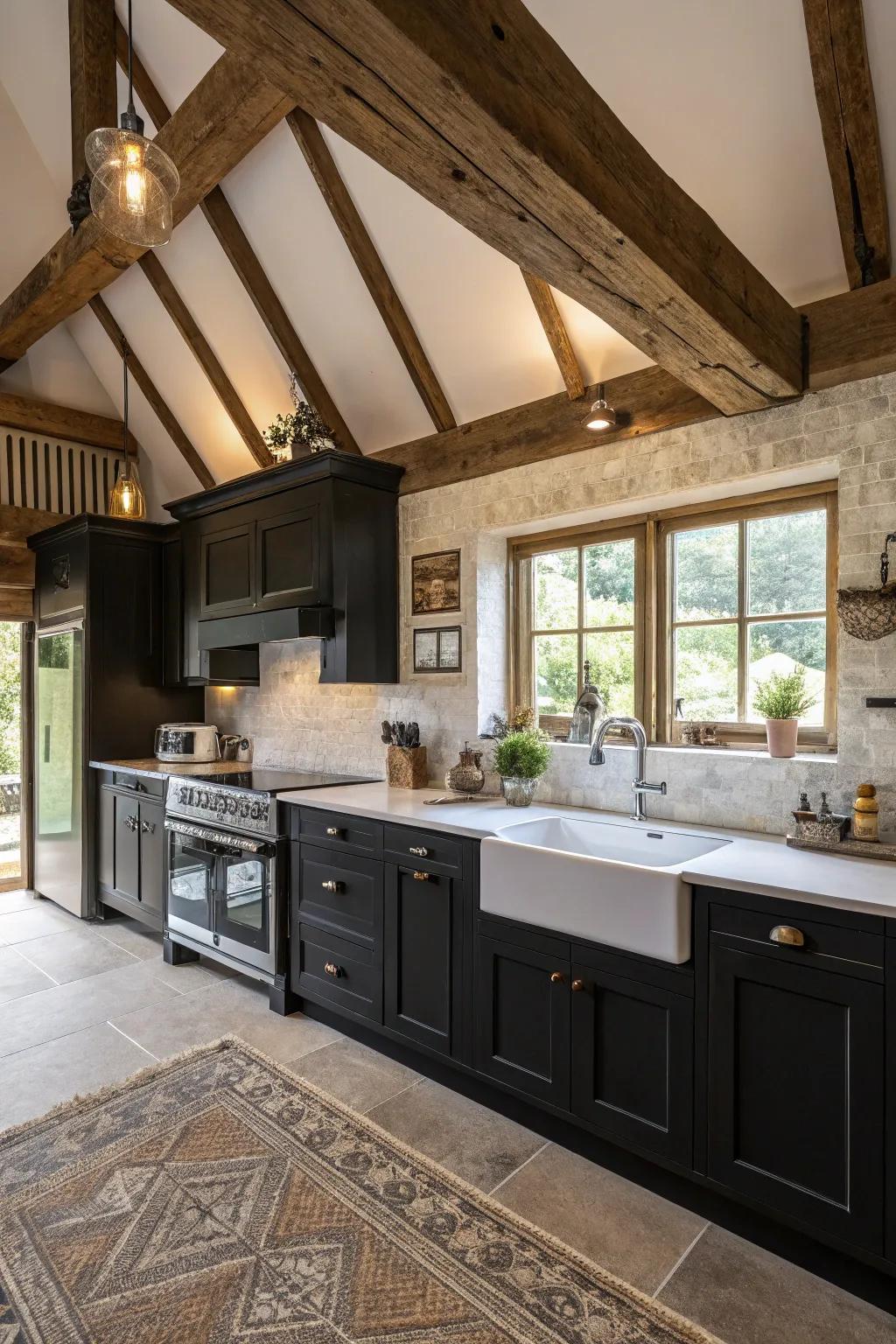 Exposed beams contribute character and highlight architectural uniqueness.