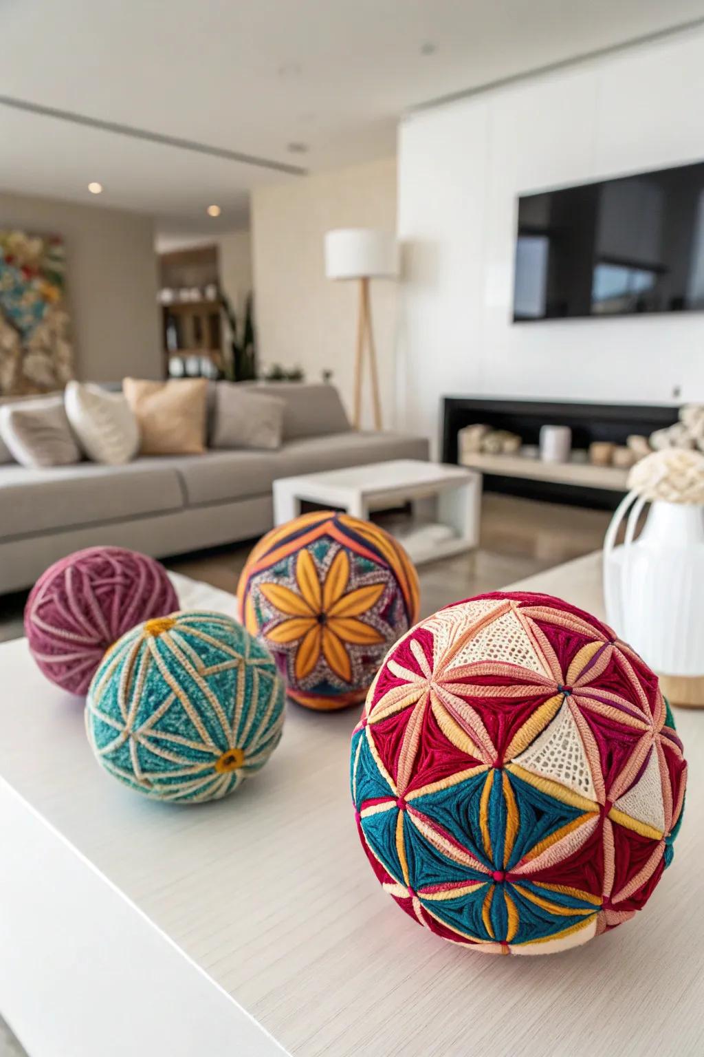 Temari-inspired orbs for vibrant and intricate aesthetic
