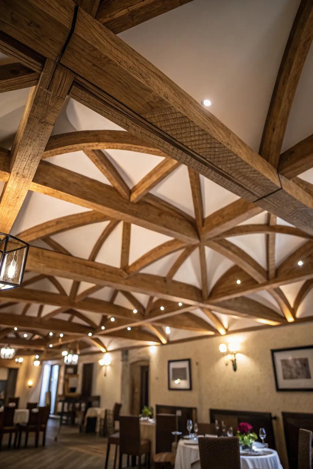 Artistic beam arrangements introduce a distinctive element to any ceiling.