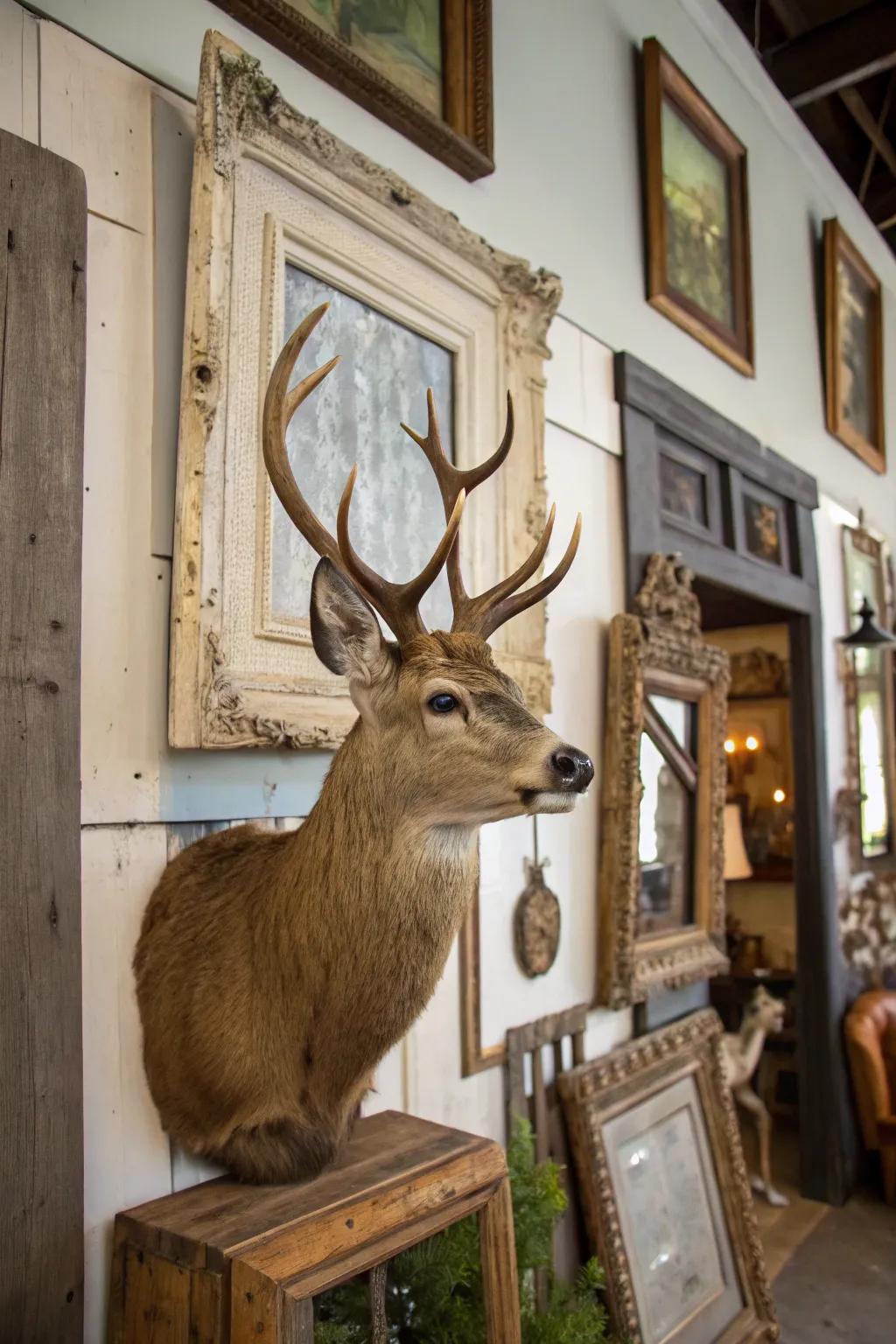 A deer mount showcasing vintage charm and character.