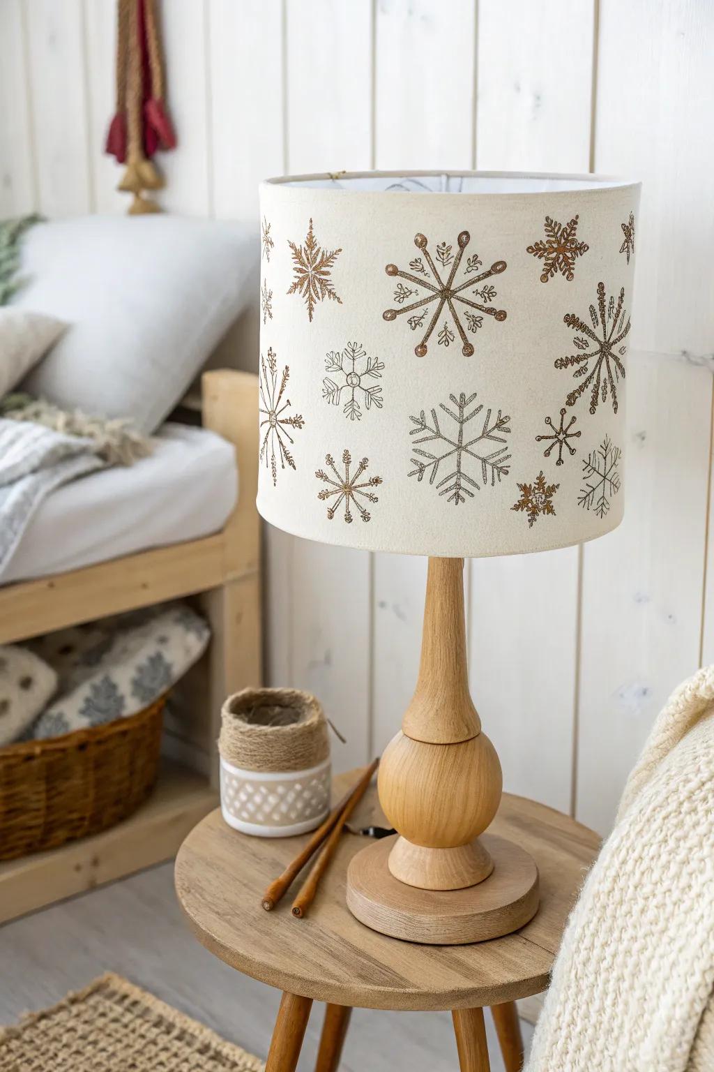With a hand-painted lampshade adorned with exquisite snowflakes for a hint of seasonal elegance, you can illuminate your space with the allure of winter.