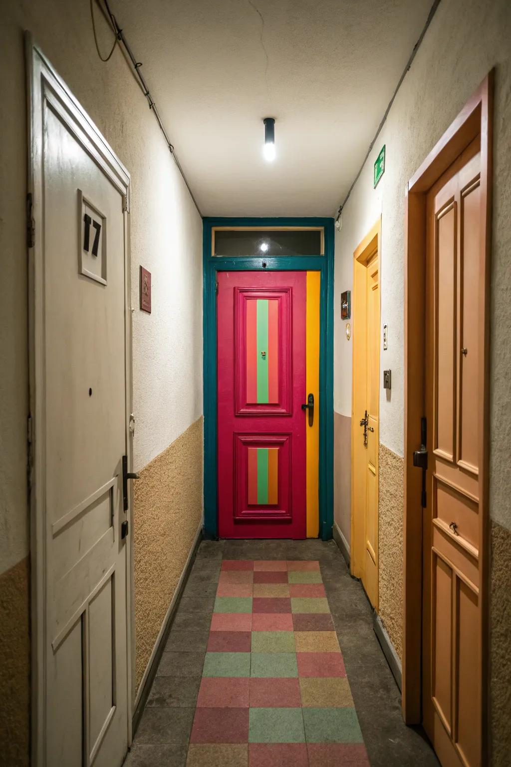 Colorful doors create depth and act as stunning focal points.
