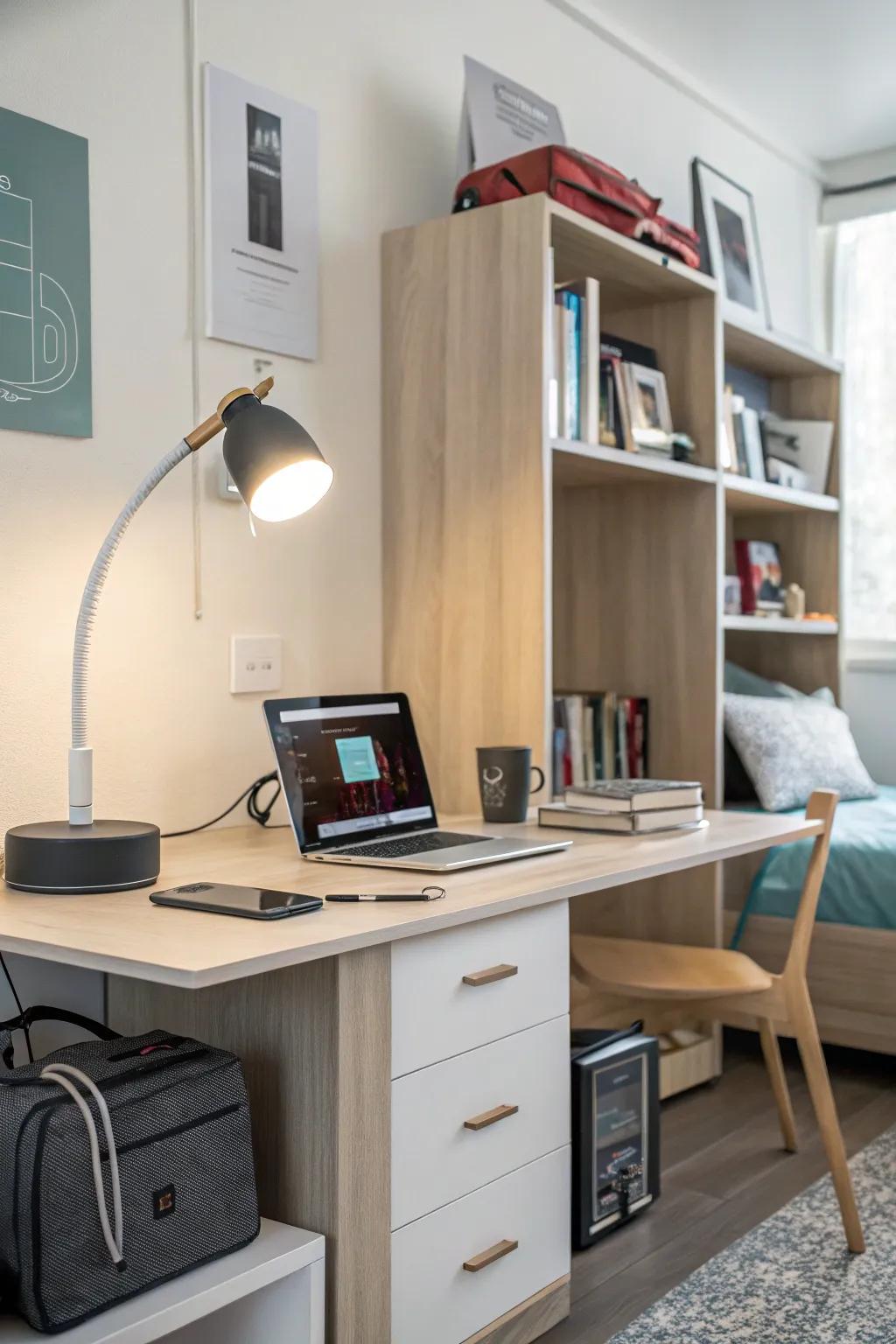 A flawless tech arrangement keeps devices organized.