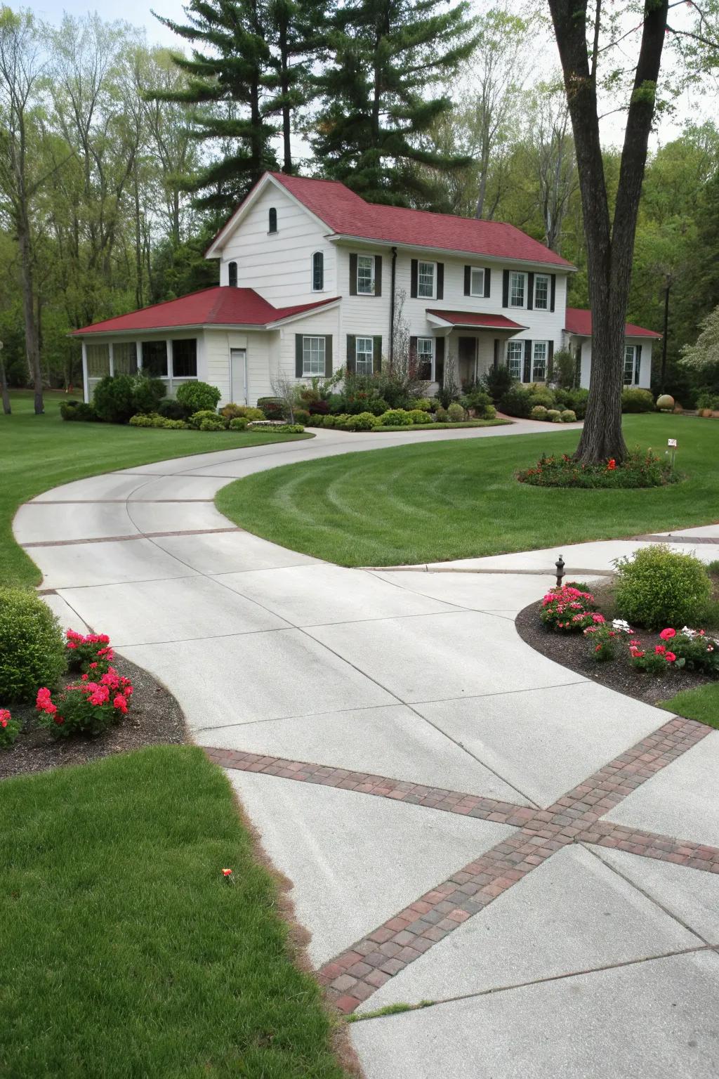 An innovative crossover driveway showcasing intersecting paths.