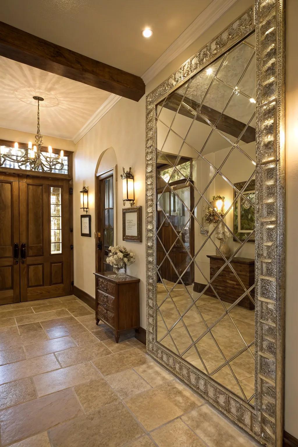 Aged reflective pieces add glamour and make spaces feel larger.