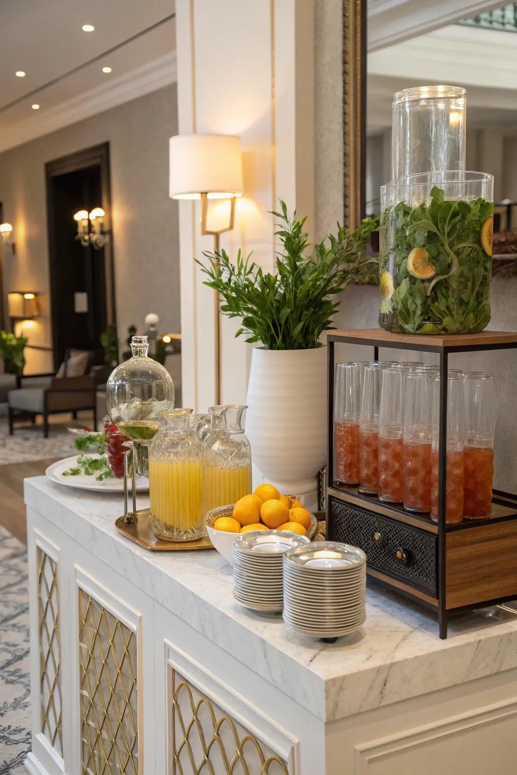 Refined drink corner featuring stylish glassware.