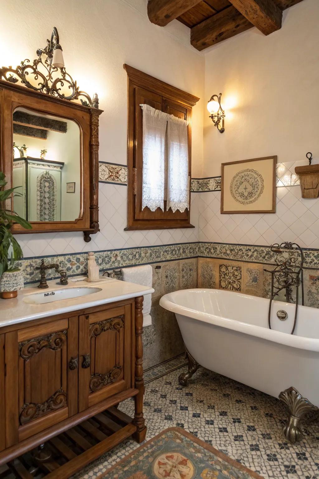 Classic touches inject charm into this elegant bathroom.