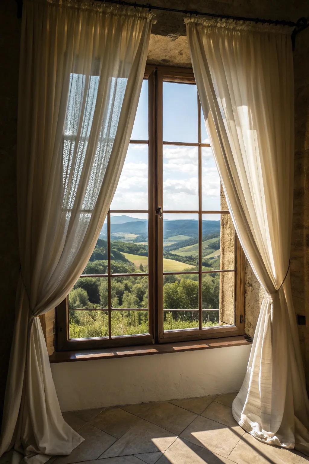 Using curtains to frame a view creates a work of art.