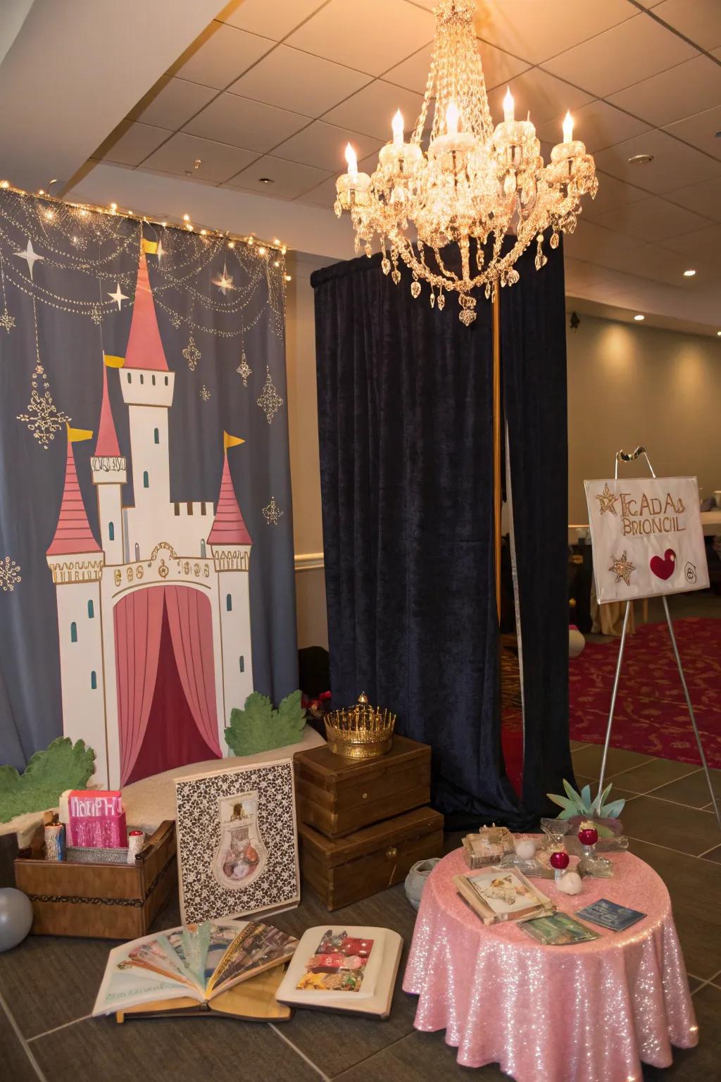 A whimsical corner complete with props for keepsake photos.