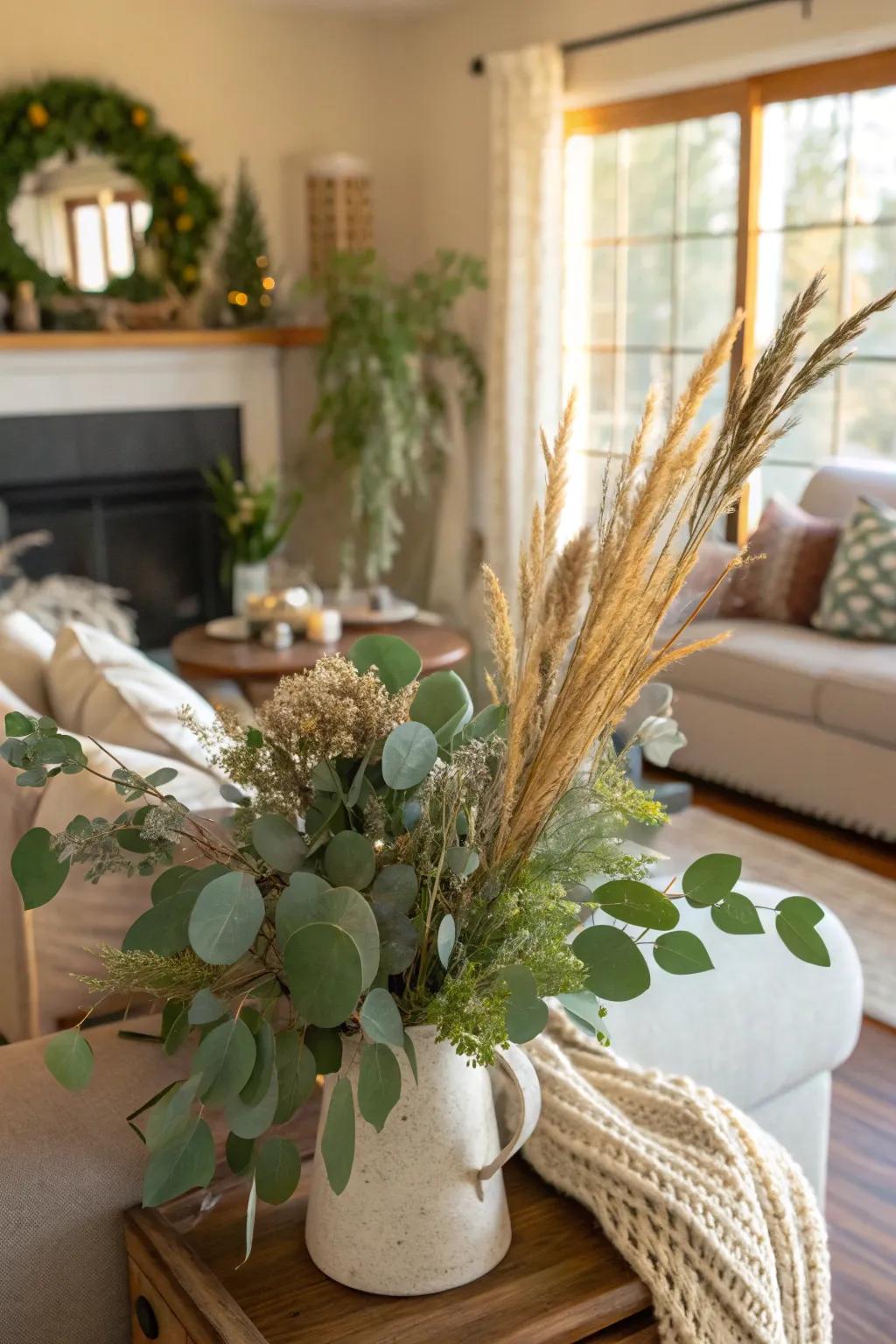Seasonal greenery adds freshness and vibrancy to your autumn decorations.
