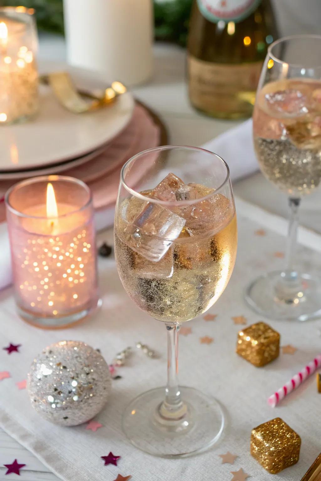 Glitter ice pieces for a magical drink.