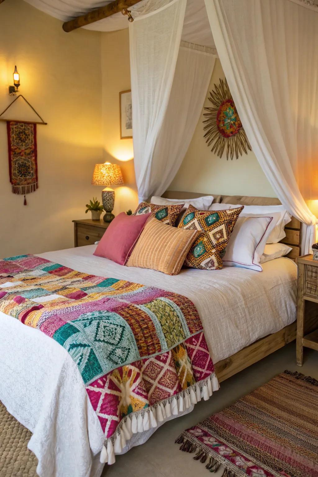 A burst of color can revitalize the bedding's look.
