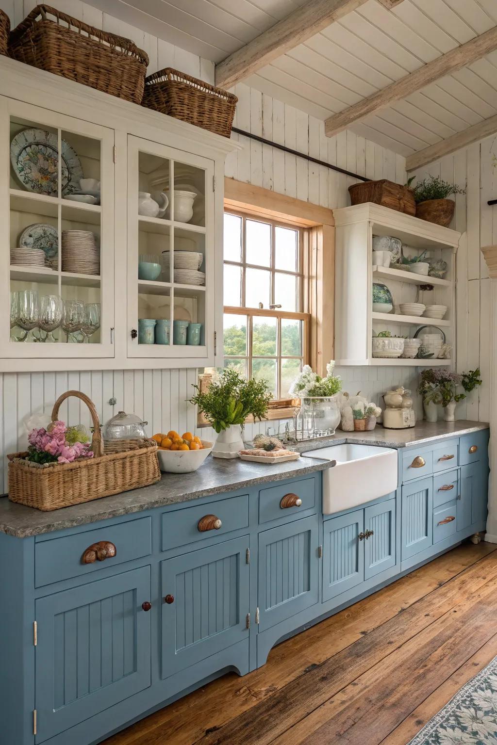Blue and white evoke a classic, coastal farmhouse vibe.