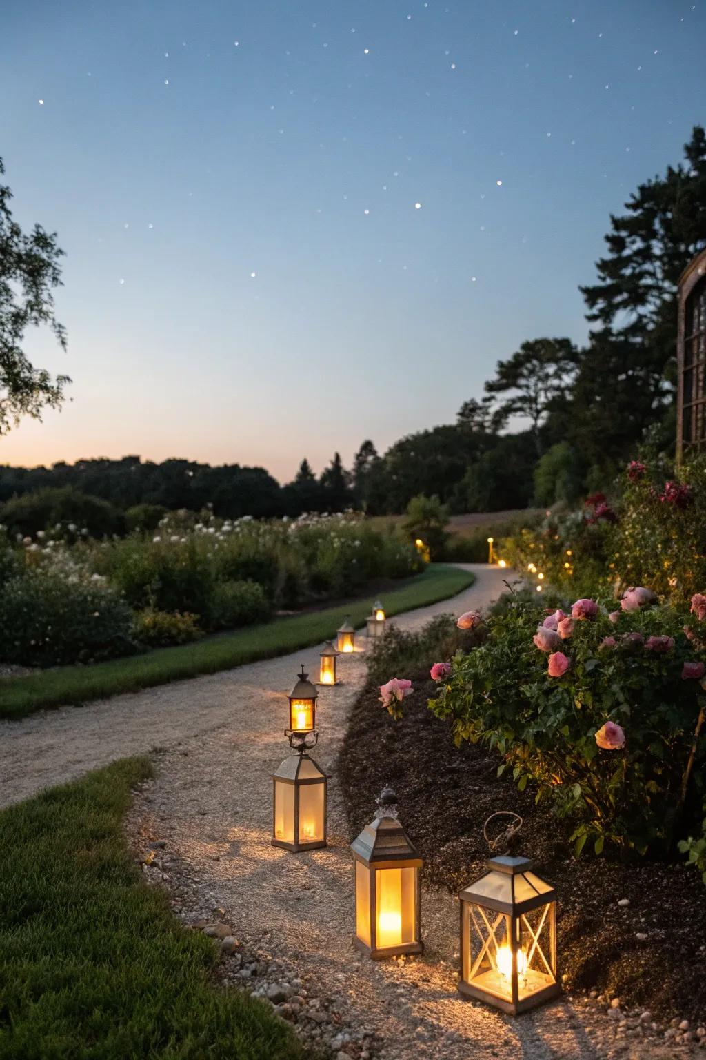 Lanterns brighten ground paths beautifully.
