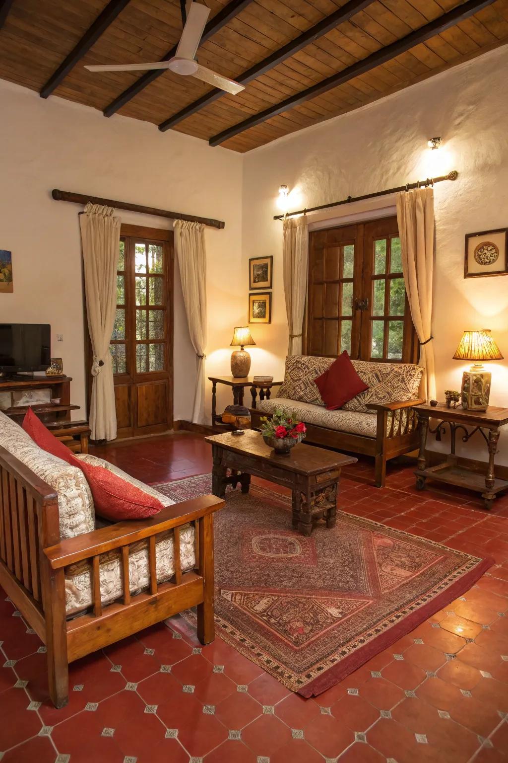 Red oxide floors add warmth and an elegant touch.