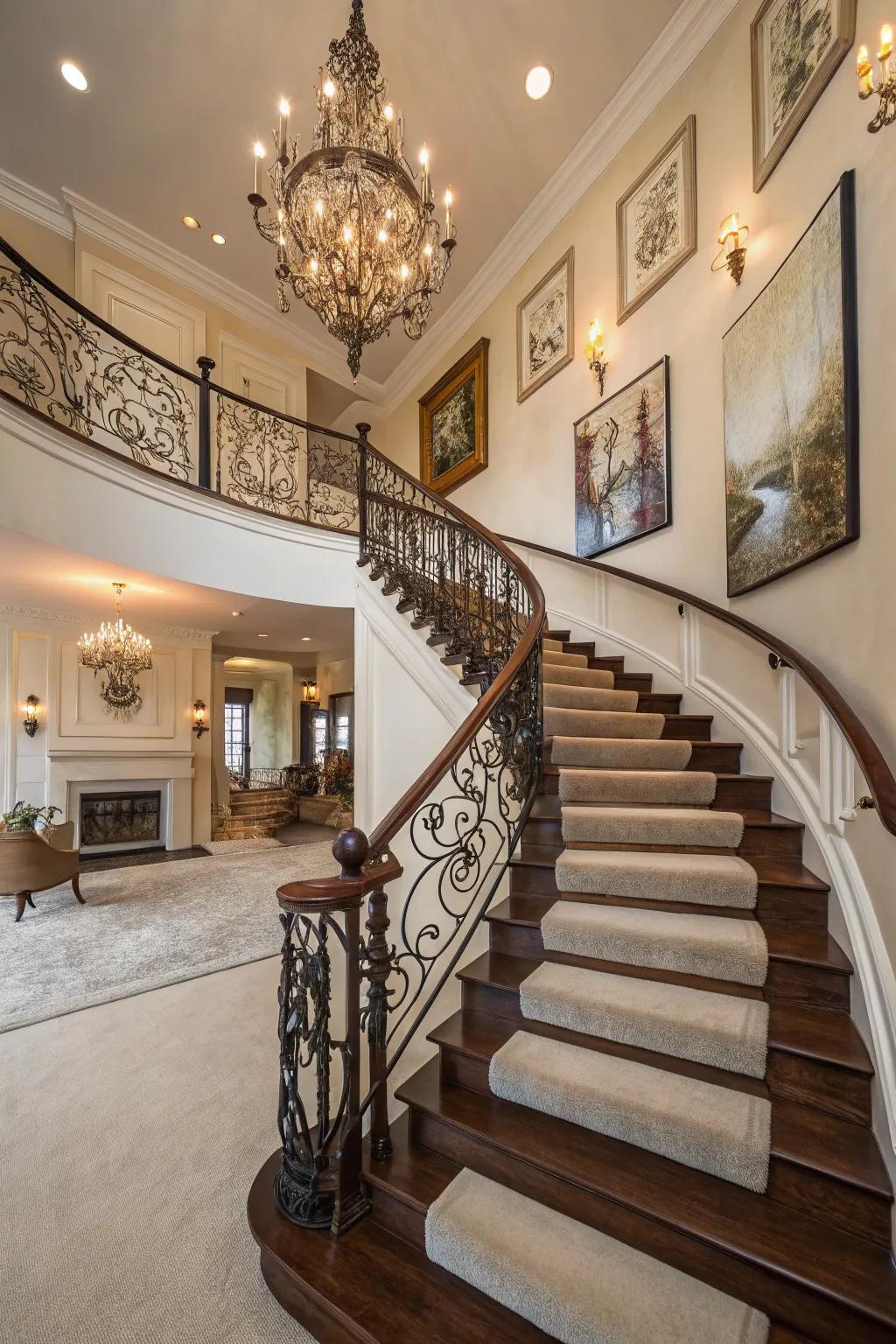 Deep tinted stairs create a dramatic and sophisticated atmosphere.