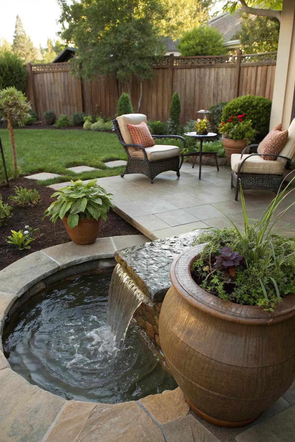 Hydration elements include tranquility and elegance to patio designs.