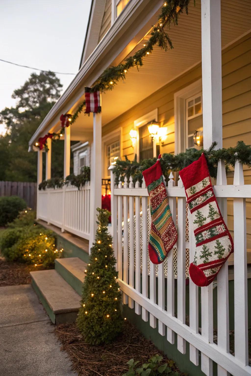 Stockings bring a hint of indoor charm to your outdoor décor.