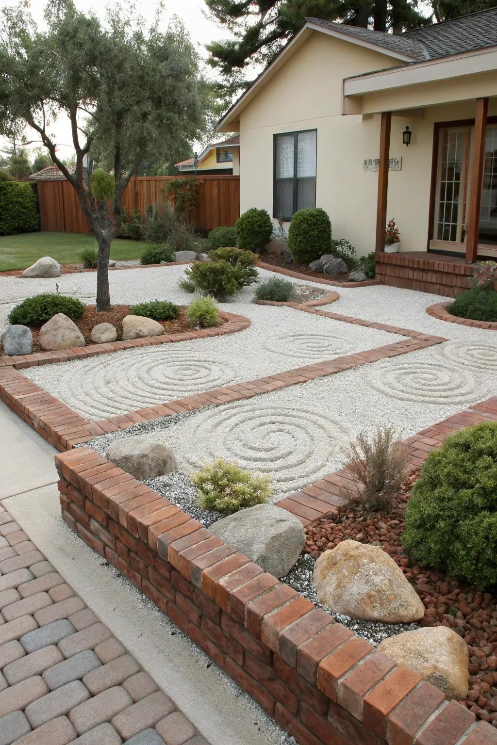 A brick calm garden fosters tranquility and reflection.