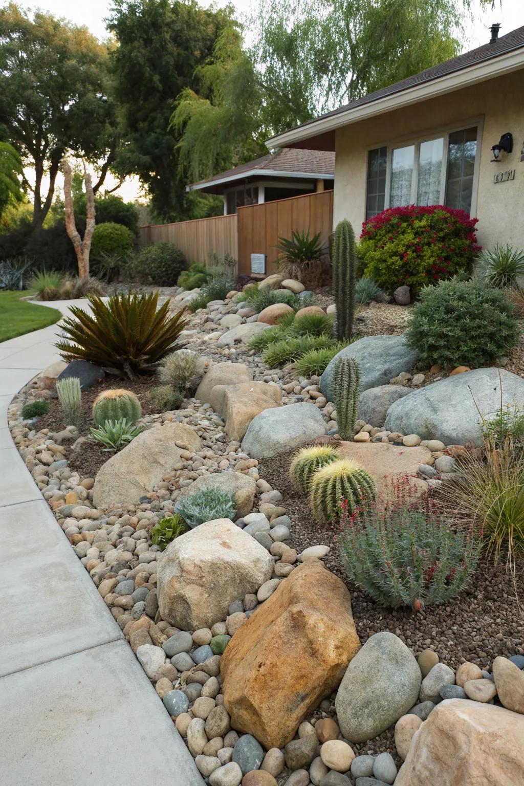 Stone gardens provide a low-maintenance and visually striking feature.