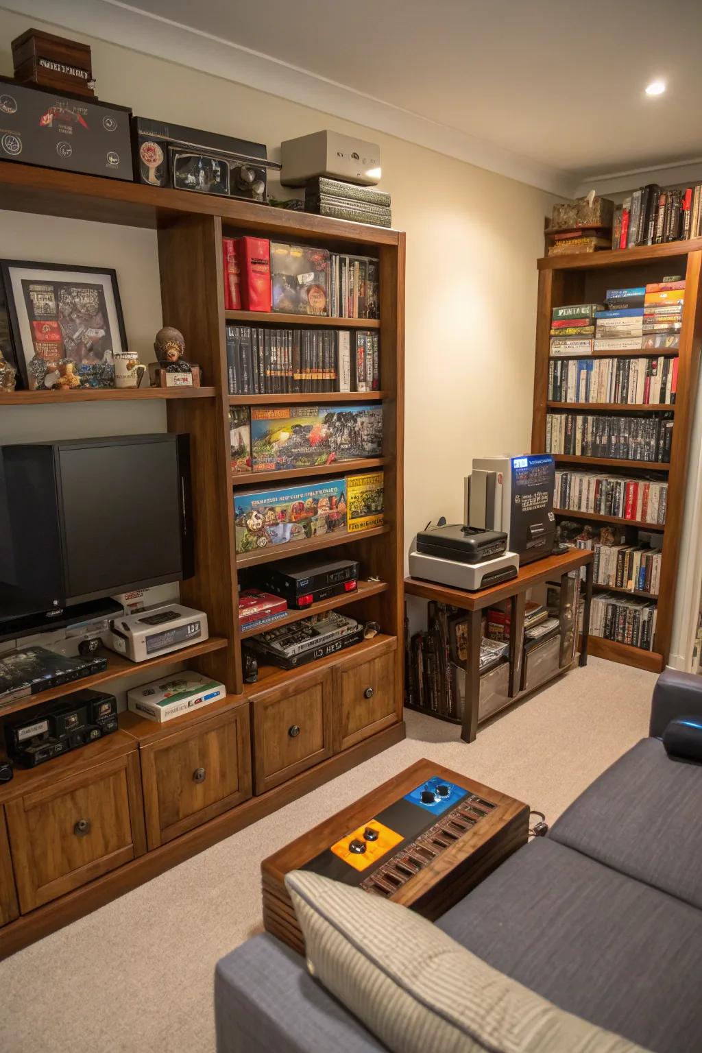Bookcase exhibits append both storage and vogue to your gaming den.