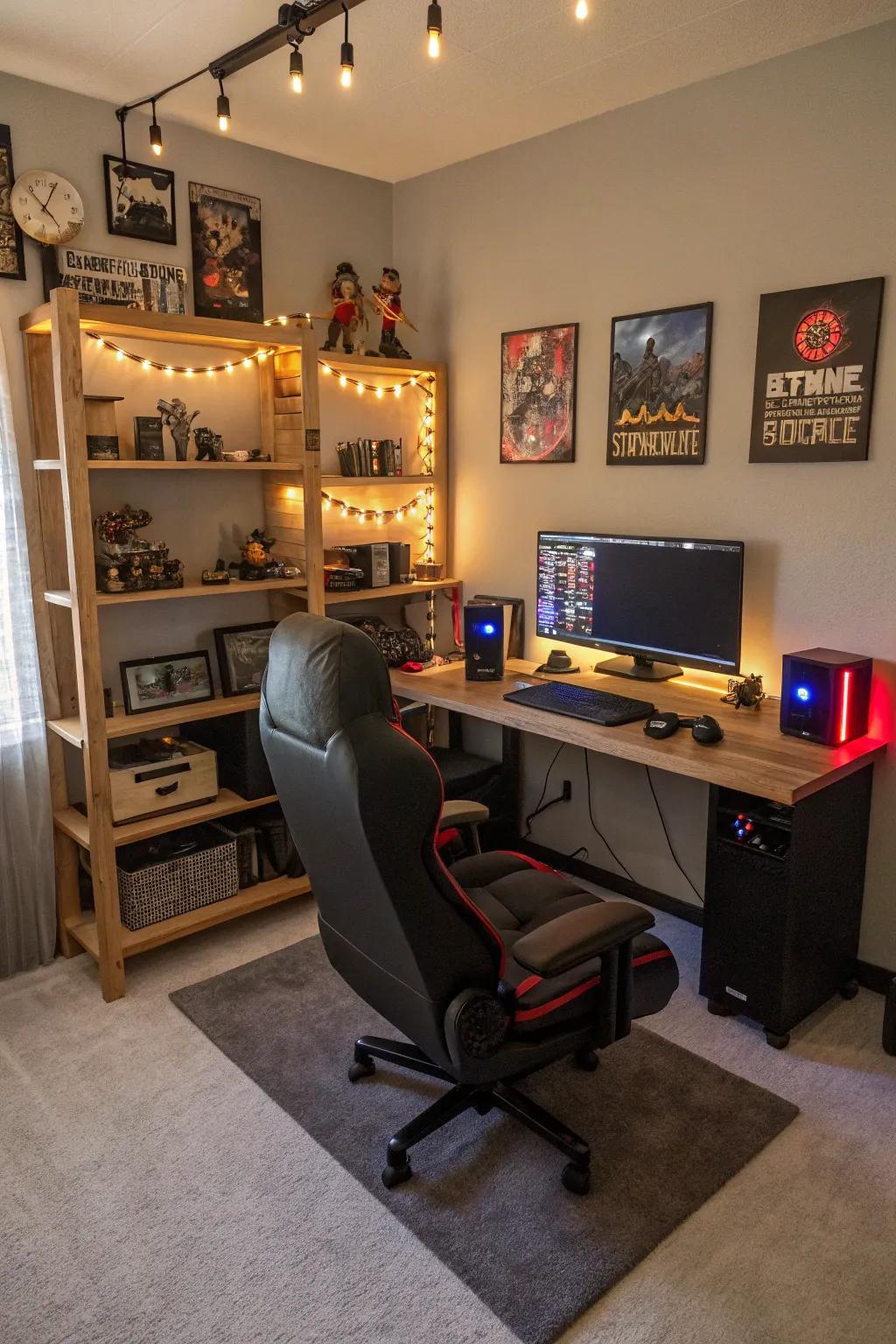 Self-made projects incorporate a distinctive and personal touch to the gaming area.