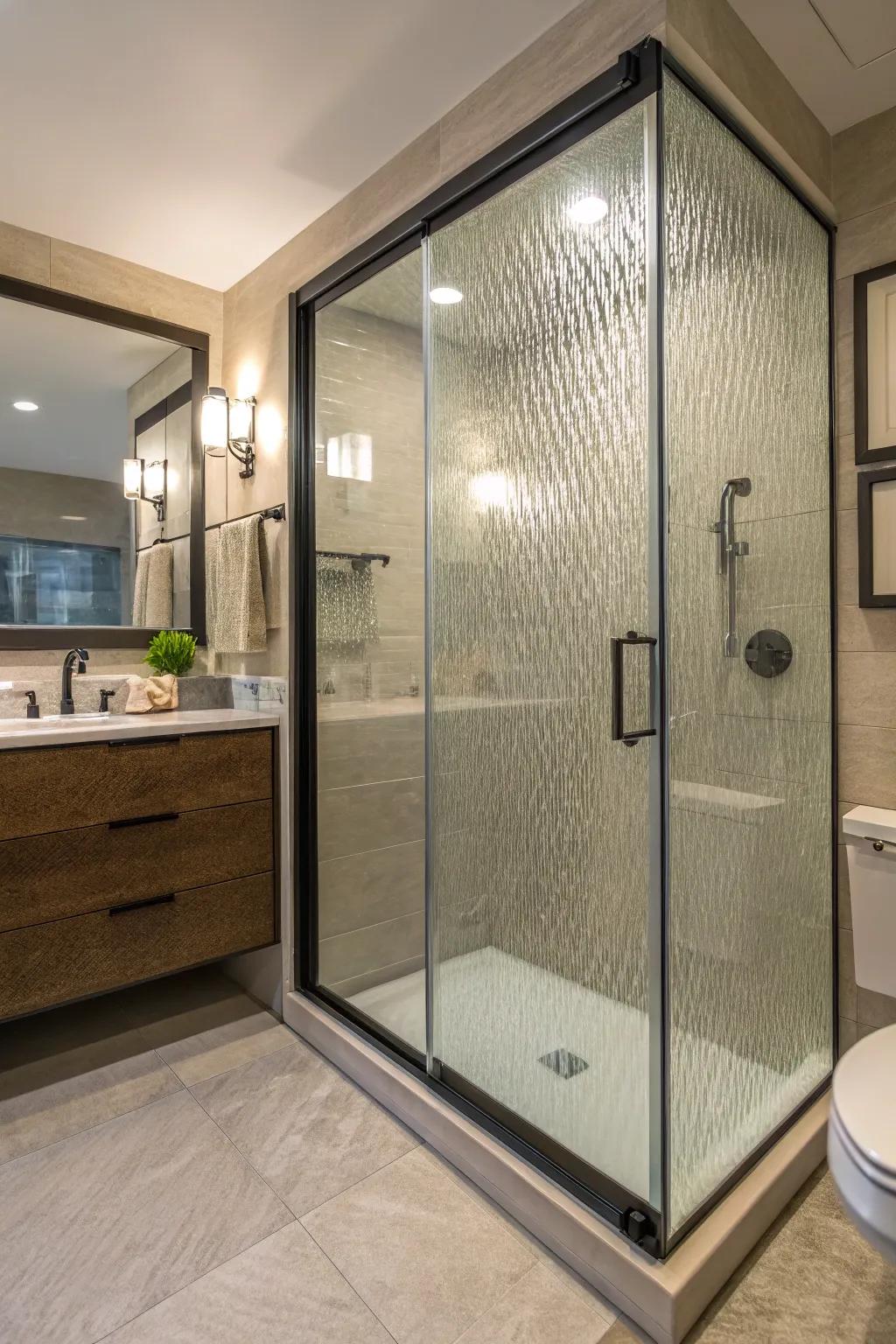 Etched glass integrates refinement and solitude.