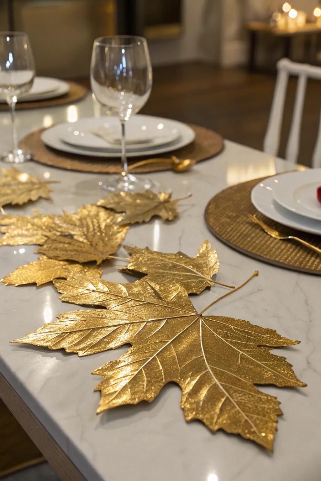 Whimsical gold-coated foliage crafting a magical vibe.