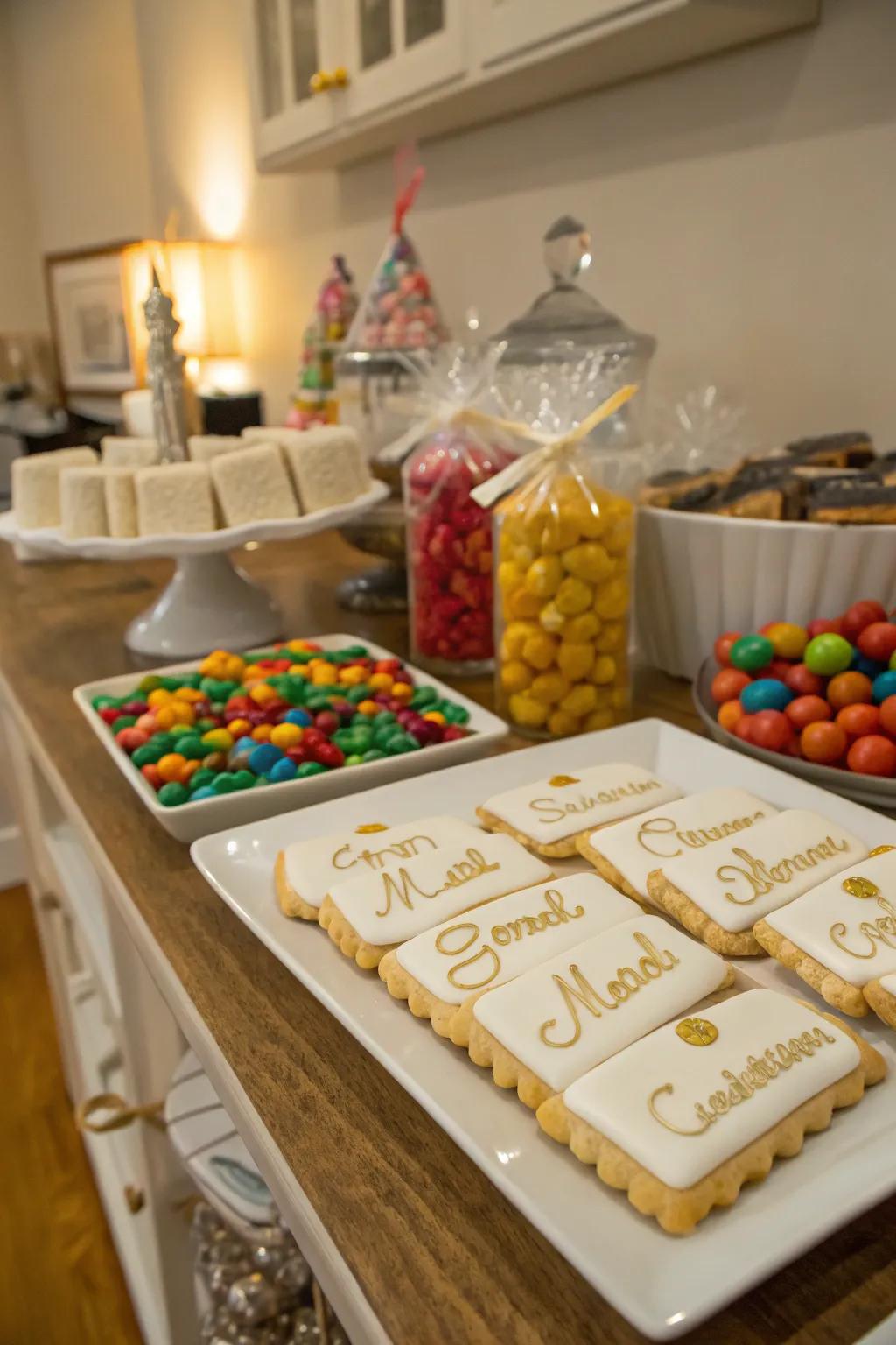 Scroll-shaped shortbreads stand as a sugary enhancement to your candy setting.