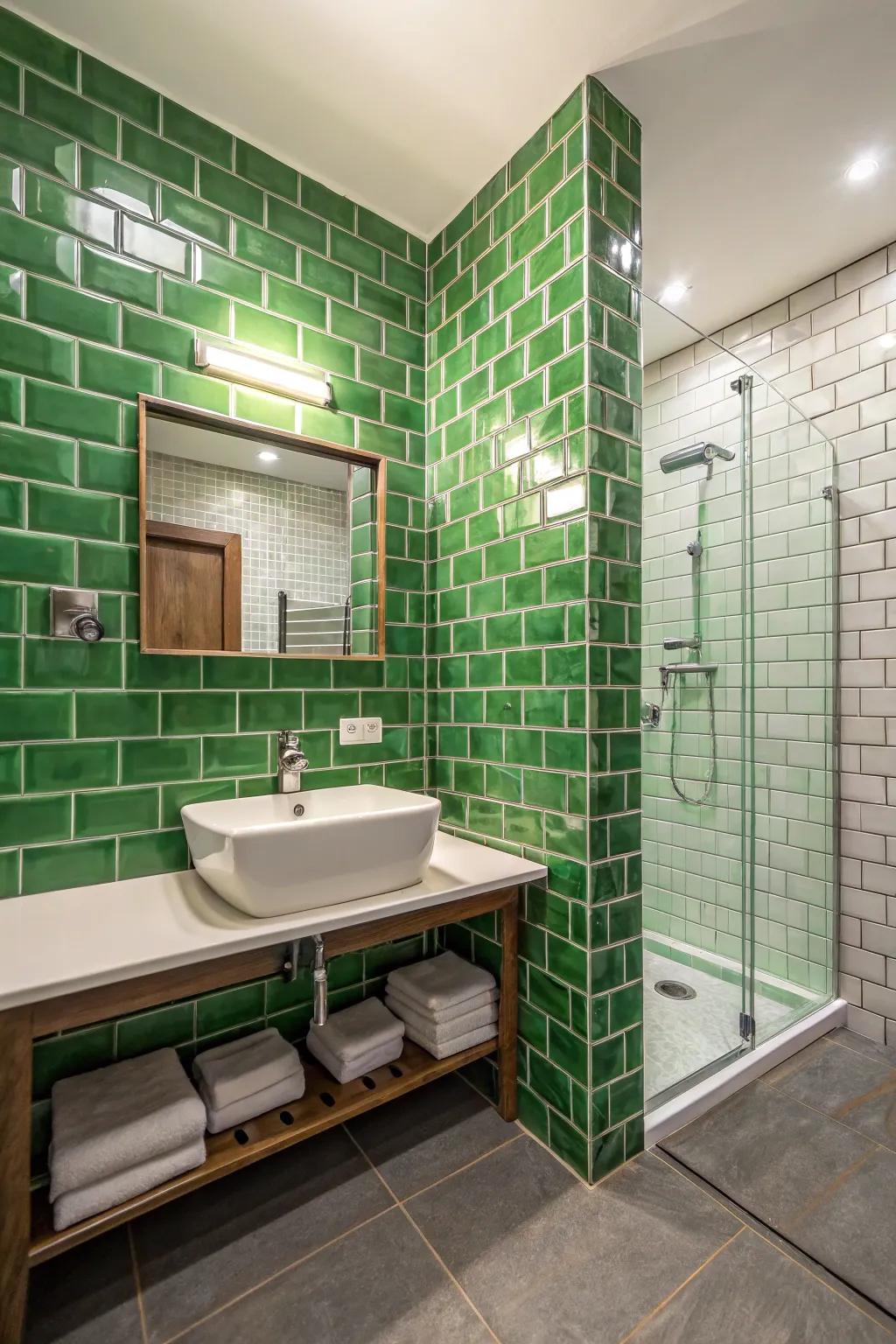 Green mortar walls inject bold dimension and hue.