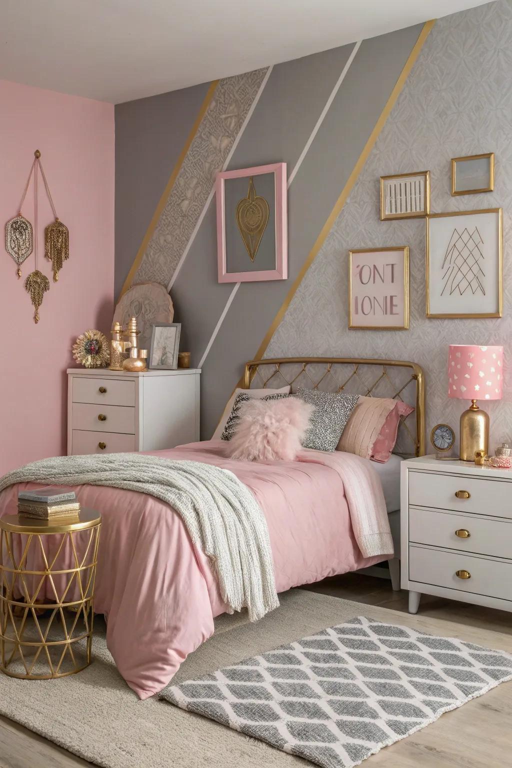 Metal touches connect a touch of high end elegance for the rose coupled with graphite decor.
